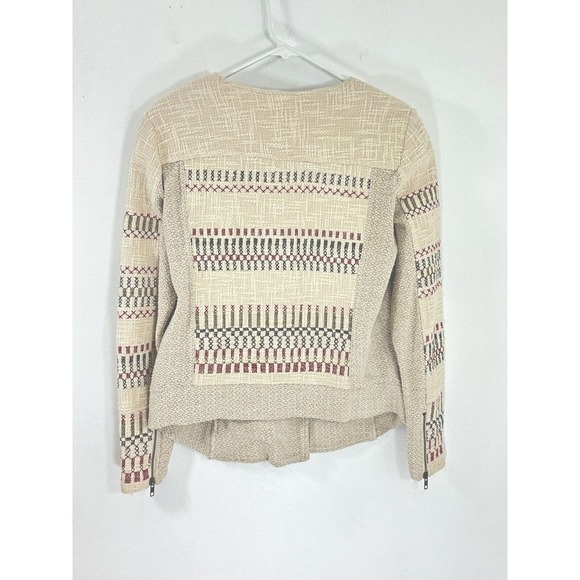 Lucky Brand Womens Size Large Cream Woven Zip Up Jacquard Southwest Moto Jacket - Picture 3 of 7